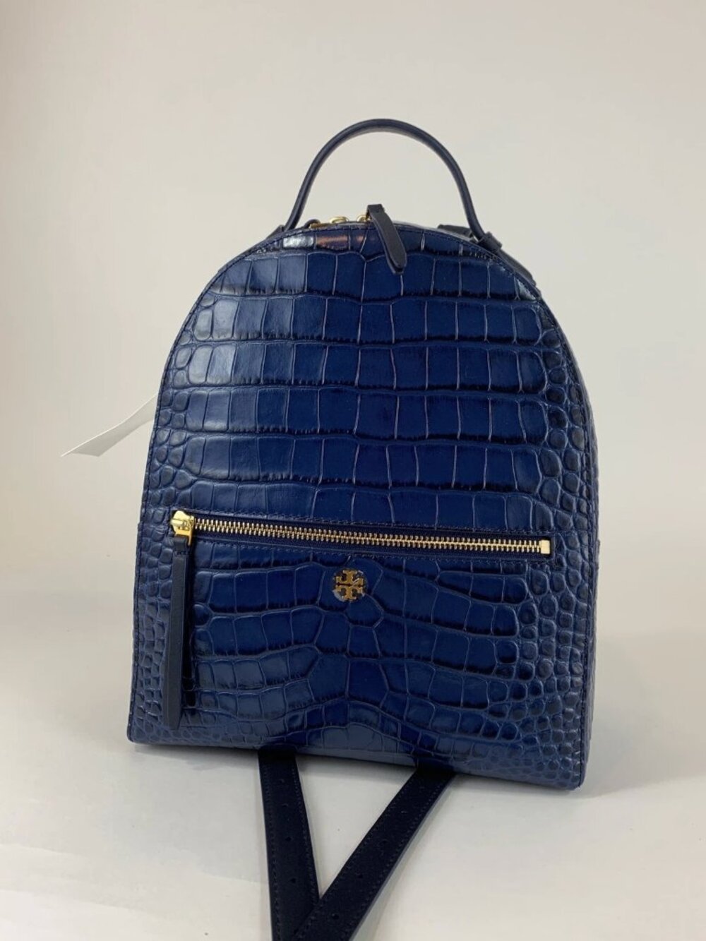 Tory Burch Navy Blue/Teal Croc-Embossed Leather Mini Backpack Old Money Chic
